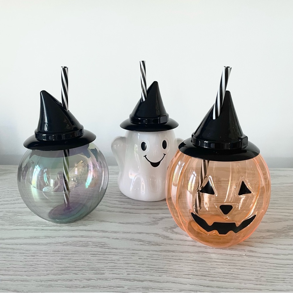 NWT Set of 3 Halloween Character drinking cups with straws